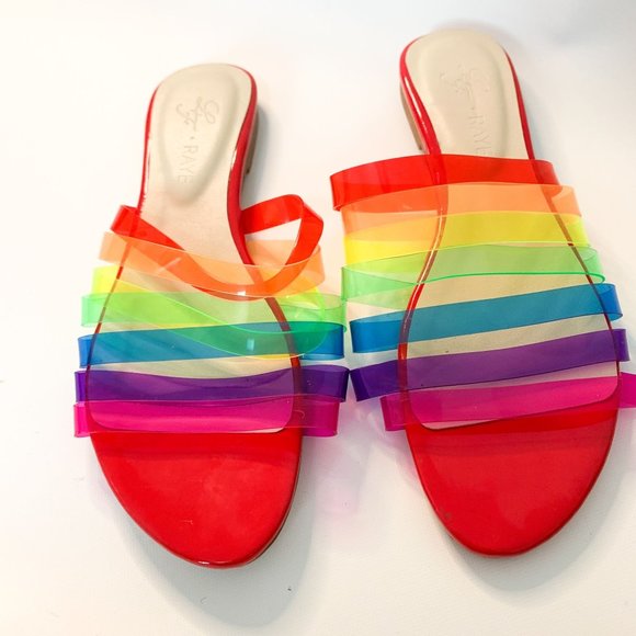 Lovers & Friends Raye Red Rainbow Slide Sandals 5.5 - Picture 1 of 8